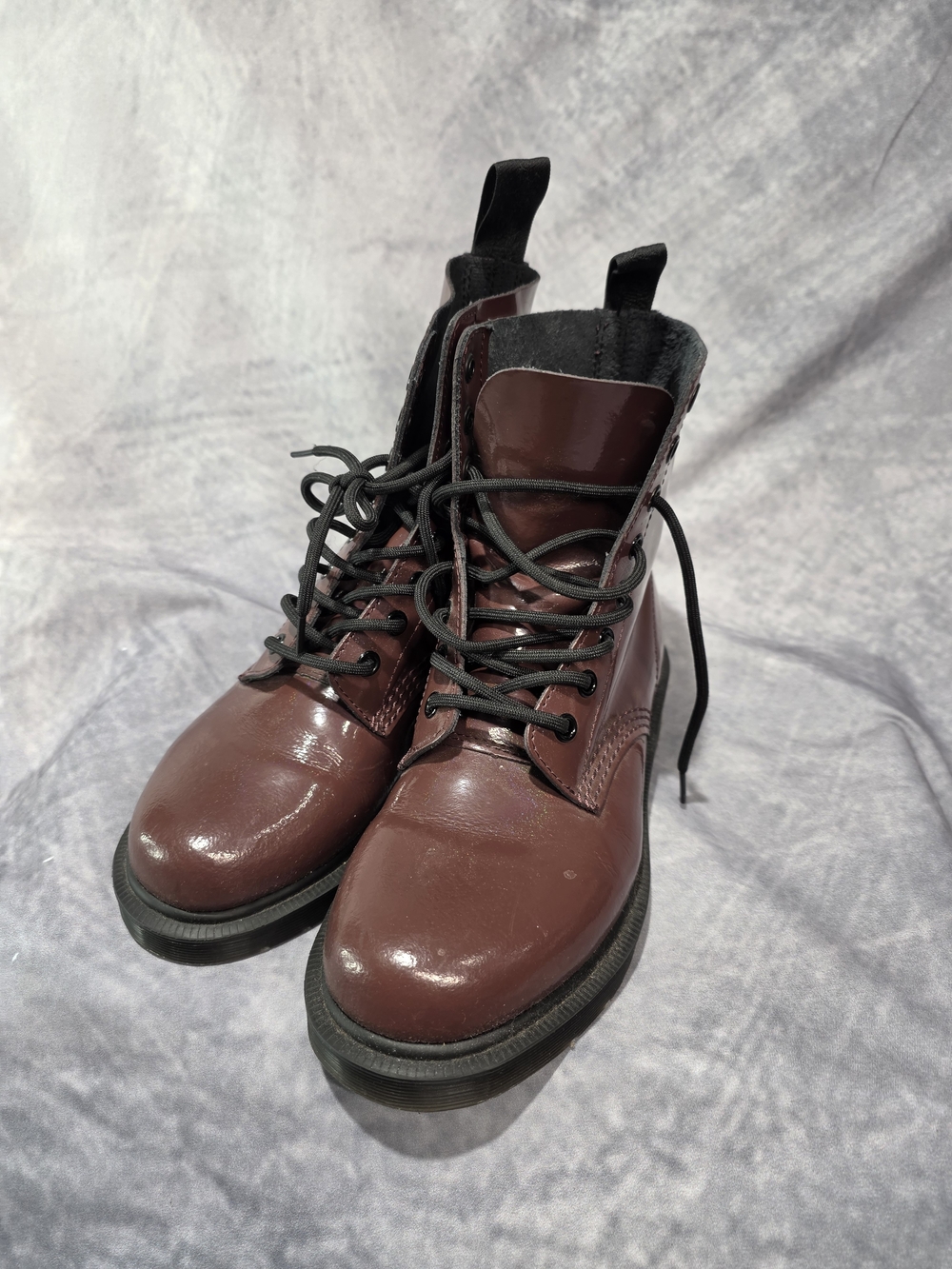 Dr. Martens 1460 Pascal Boots in a high-shine, glossy burgundy or deep 🍒